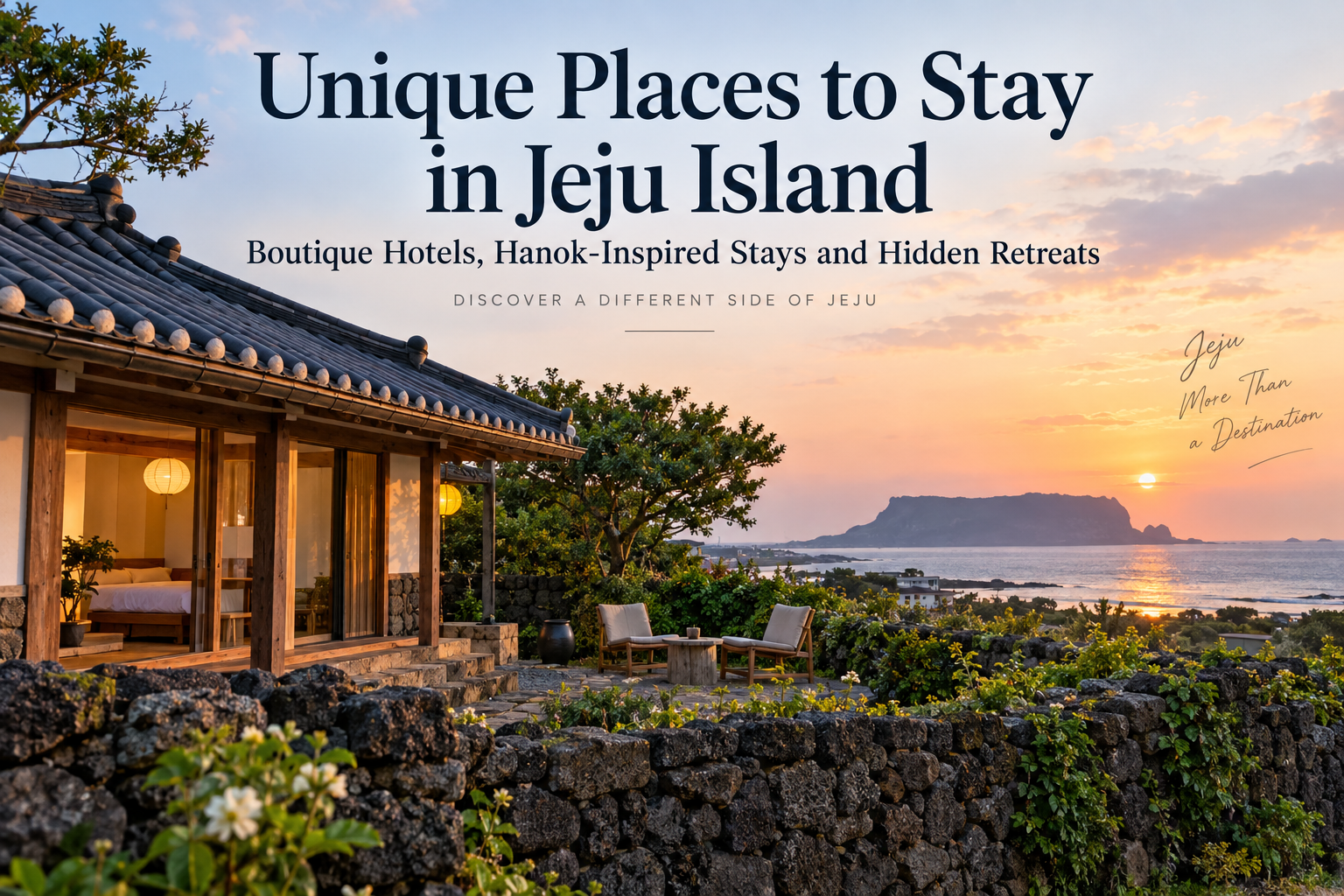 Unique hanok-inspired stay in Jeju Island with traditional stone walls and ocean view