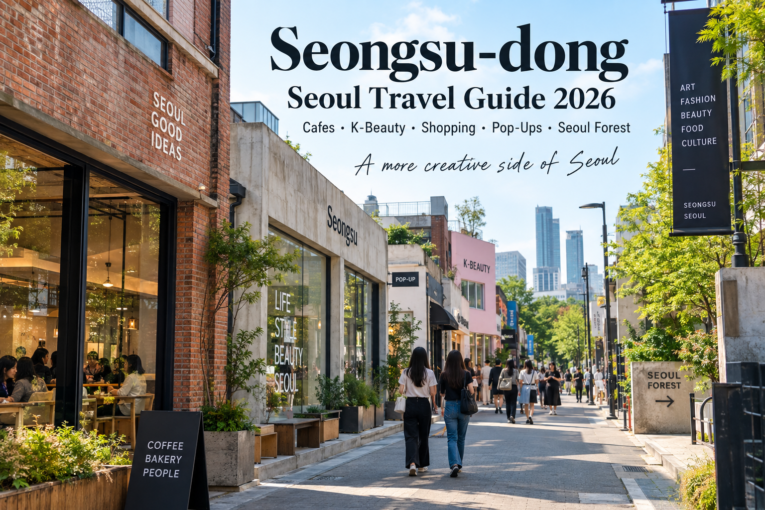 Seongsu-dong Seoul travel guide 2026 with cafes, K-beauty, shopping, pop-ups, and Seoul Forest